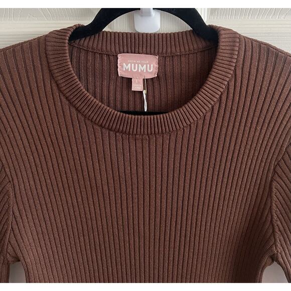 SHOW ME YOUR MUMU Fran Chocolate Brown Ribbed Faux Fur Cuffs Top Sz L NWT - Picture 5 of 10